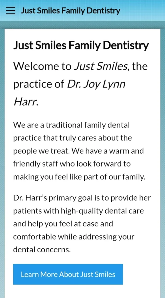 Just Smiles Family Dentistry Mobile Website