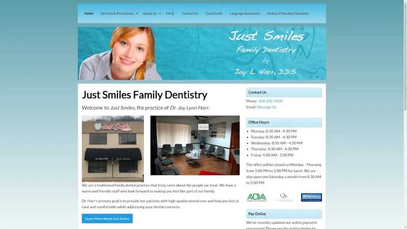 Just Smiles Family Dentistry Desktop Website