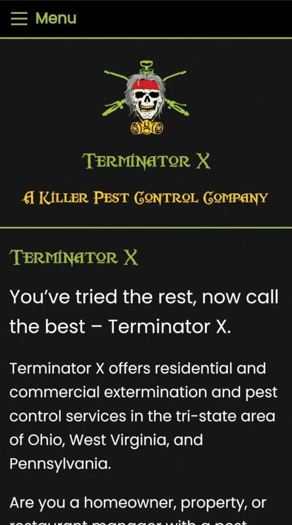 Terminator X Pest Control Mobile Website
